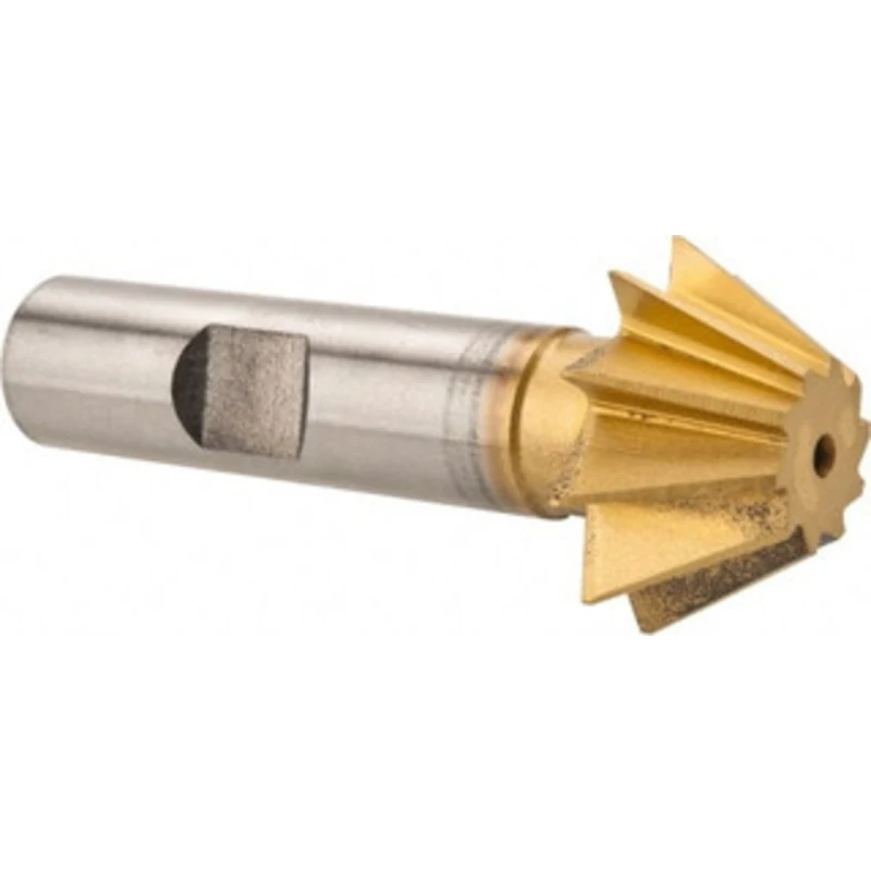 Made in USA 1 x 7/16 60 10-Tooth High Speed Steel Single-Angle Cutter TiN Finish, Right Hand Cut, 2-1/2 OAL, 1/2 Shan...